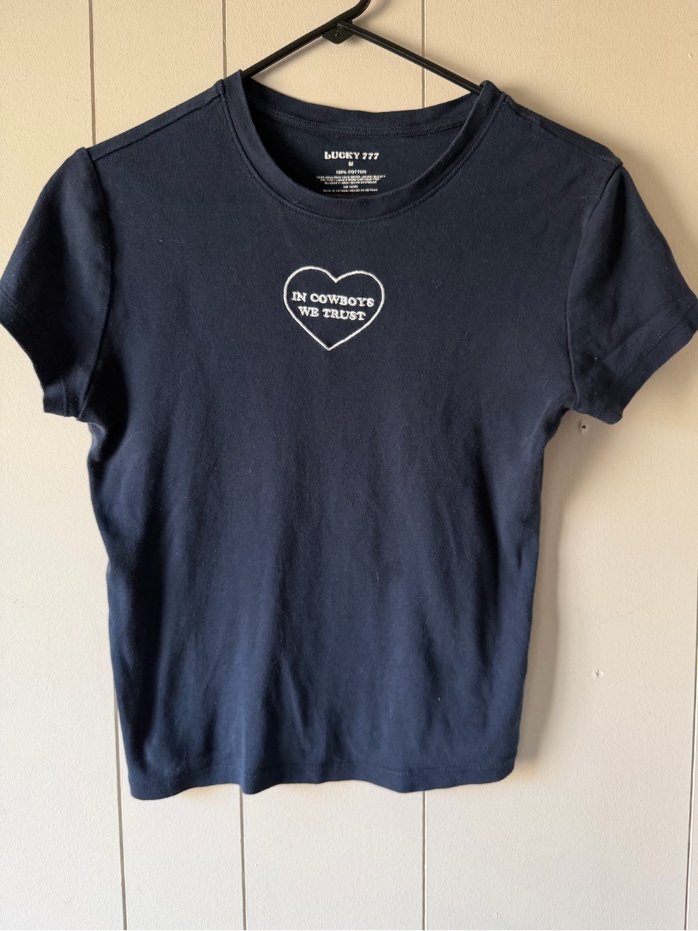 Lucky Brand Navy Short Sleeve Tee with White Heart Graphic